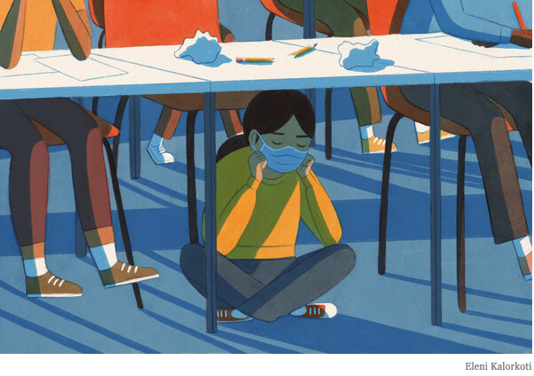 NYT Illustration of Student under Desk