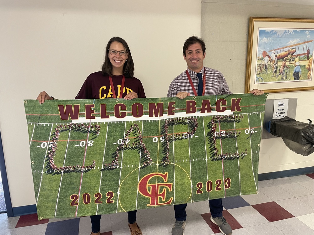 MS Principal Rubin & AP Haugevik hold a banner