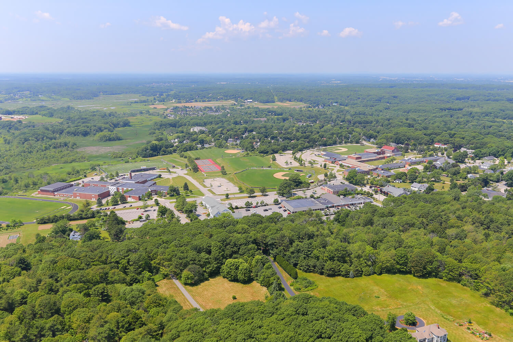 Aerial view of school campus. 
