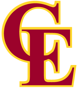 CE Logo in maroon and gold